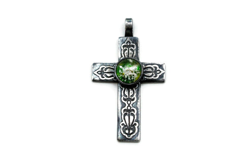 Silver Cross - Custom Handmade Pendant with Optional Memorial Ashes in Fused Art Glass - Cleopatra Glass Designs