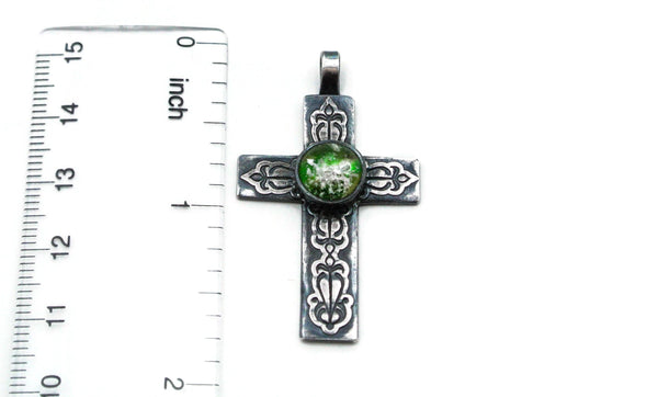 Silver Cross - Custom Handmade Pendant with Optional Memorial Ashes in Fused Art Glass - Cleopatra Glass Designs