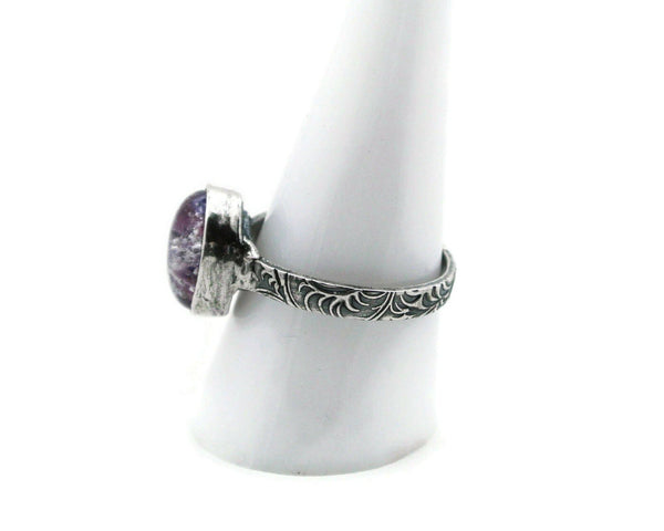 Dainty Oval Sterling Silver Stackable Ring with optional Memorial Ashes in Glass - Cleopatra Glass Designs