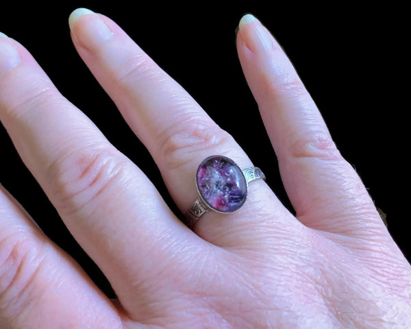 Dainty Oval Sterling Silver Stackable Ring with optional Memorial Ashes in Glass - Cleopatra Glass Designs