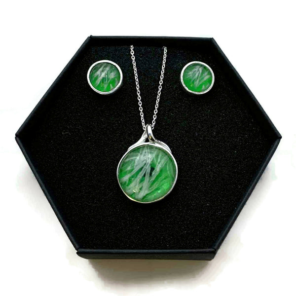 White Materia Pendant and Earrings Set - Custom Order Design