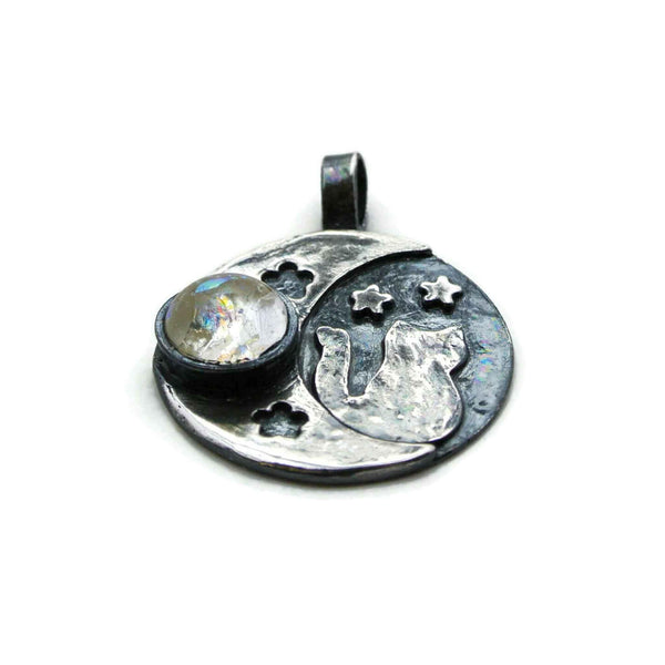 cat moon cremation glass jewelry front angled view